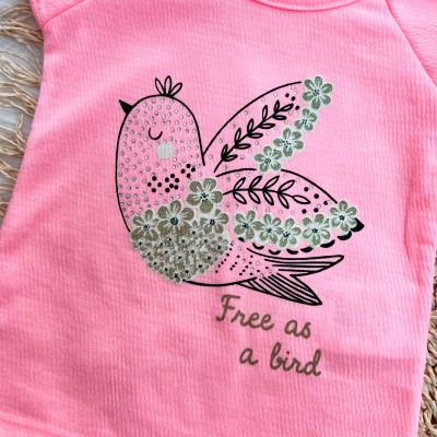 Conj. Blusa Free as a Bird e Short - Rosa Neon e Areia